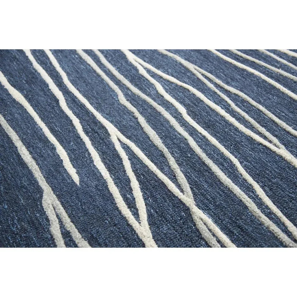 Bore Lines Navy Large Area Rugs For Living Room - LOOMLAN - LOOMLAN - Area Rugs