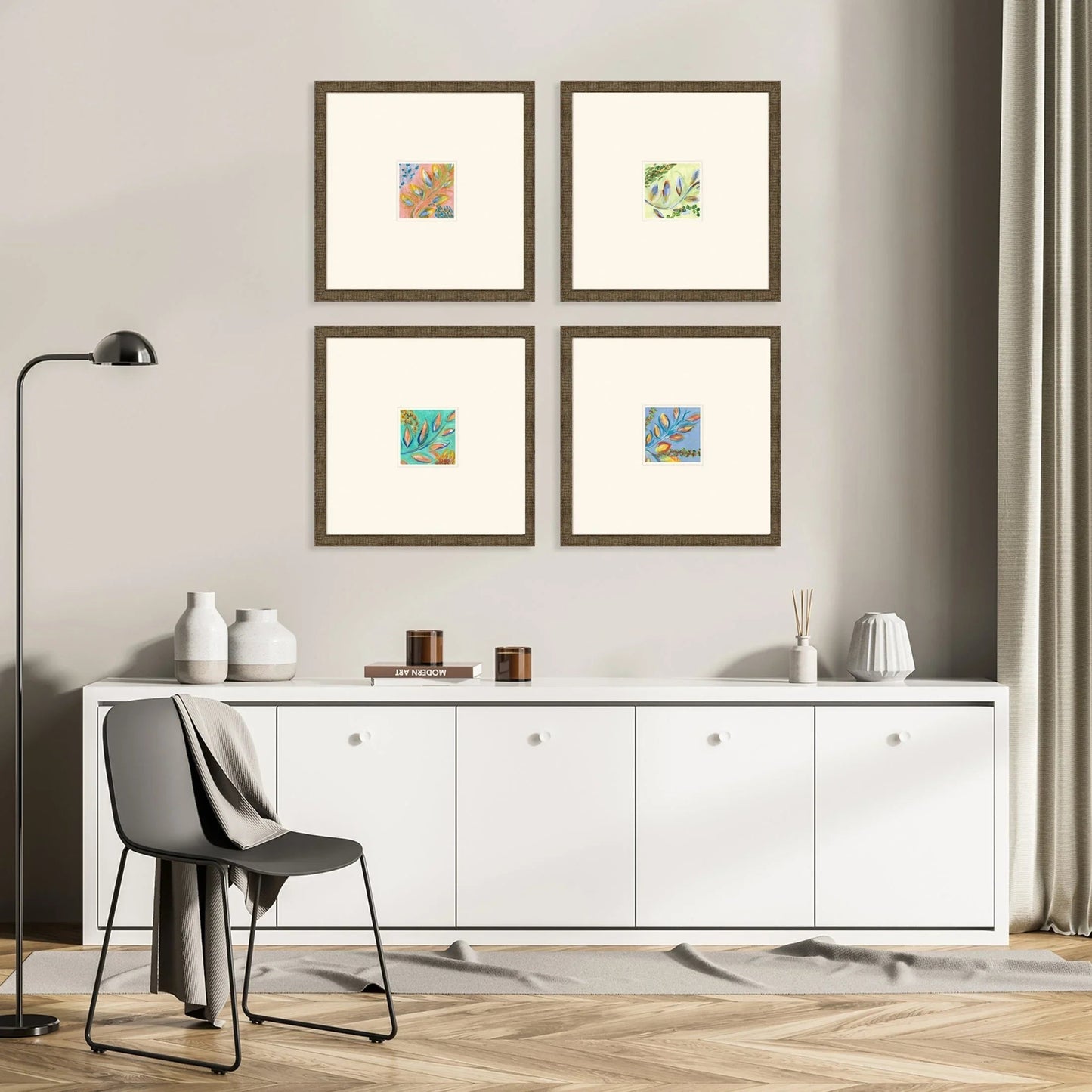 Botanica Blue Framed Wall Art 4PC