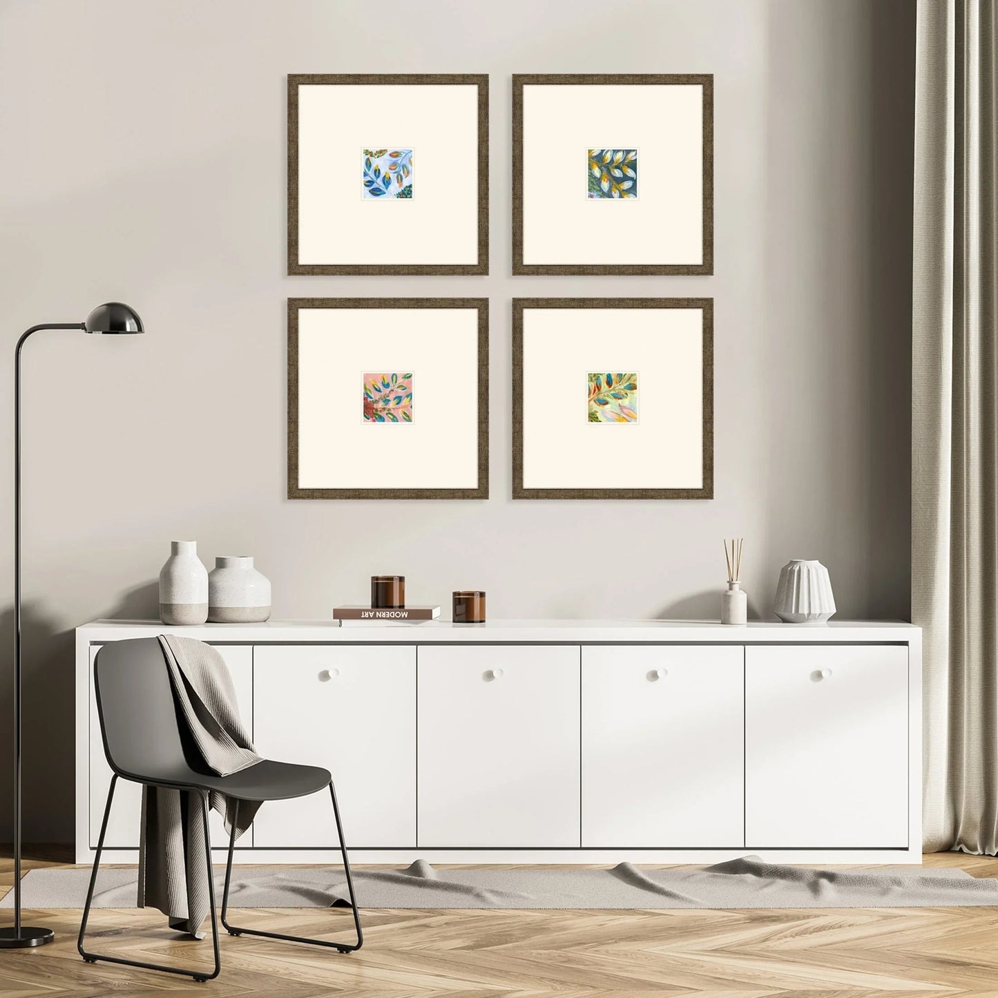 Botanica Blue Framed Wall Art 4PC