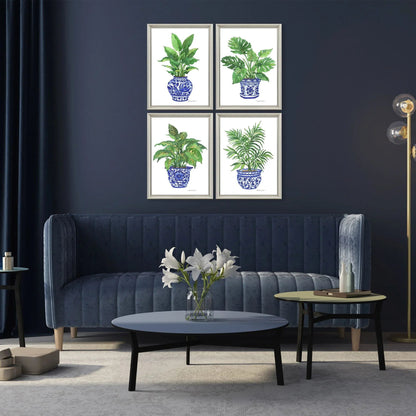 Botanical Blues Wood Framed Wall Art 4PC