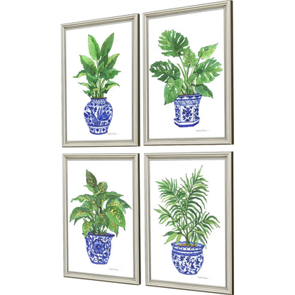 Botanical Blues Wood Framed Wall Art 4PC