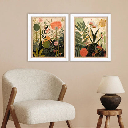Botanical Embrace Green Framed Wall Art 2PC