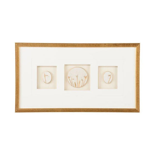 Botanical Relief Gold Leaf Shadow Box Artwork-Framed Wall Art-Chelsea House-Botanical V-Horizontal-LOOMLAN