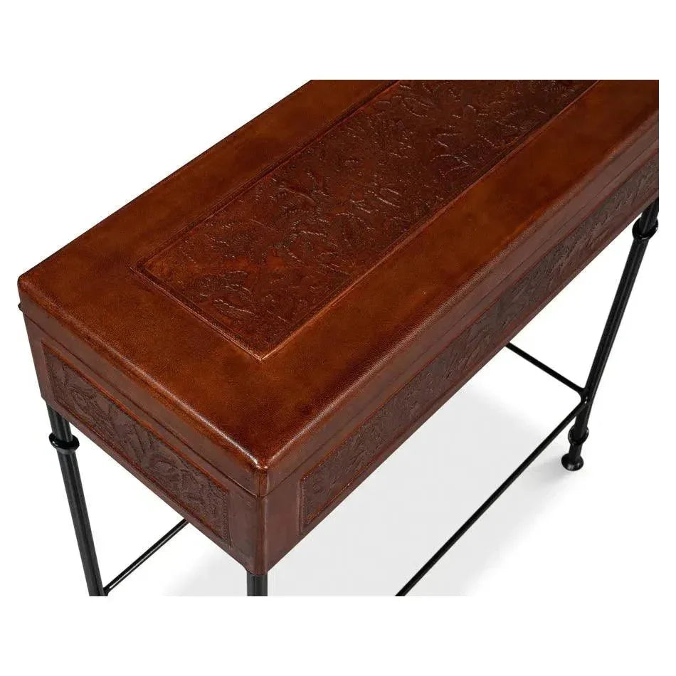 Botanical Side Table Leather Box On Stand - LOOMLAN - Sarreid - Side Tables