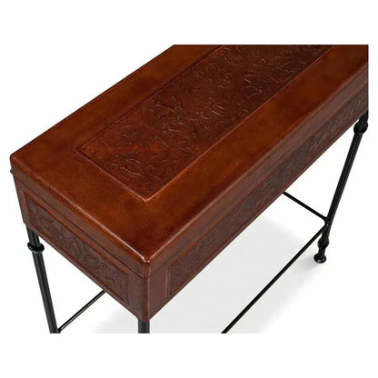 Botanical Side Table Leather Box On Stand - LOOMLAN - Sarreid - Side Tables