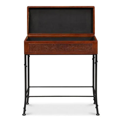 Botanical Side Table Leather Box On Stand - LOOMLAN - Sarreid - Side Tables