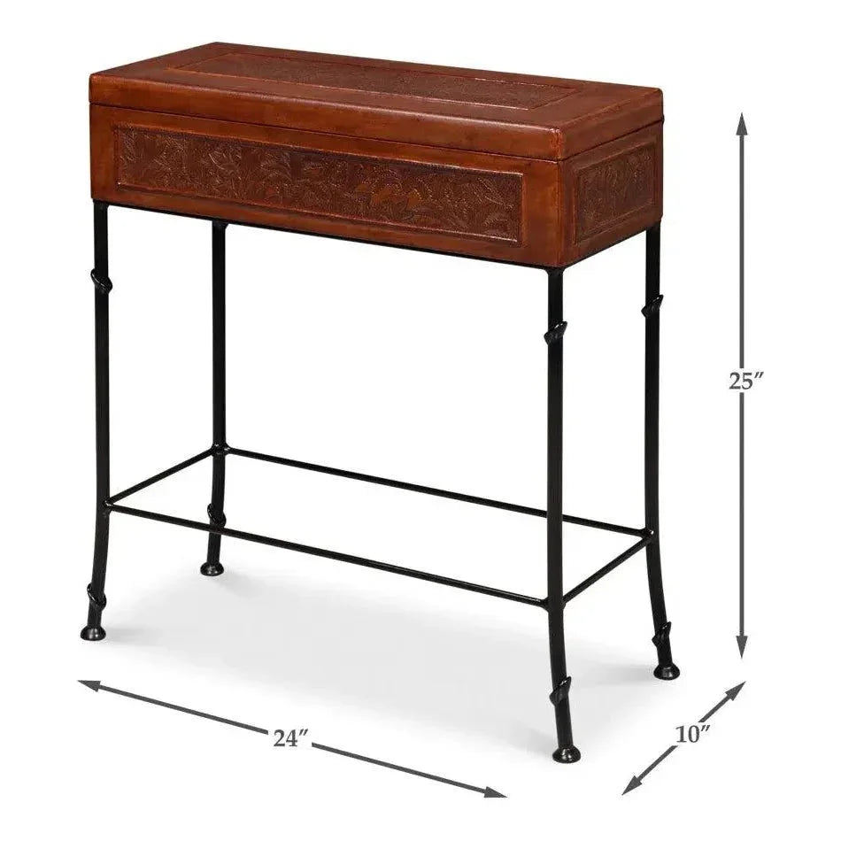 Botanical Side Table Leather Box On Stand - LOOMLAN - Sarreid - Side Tables