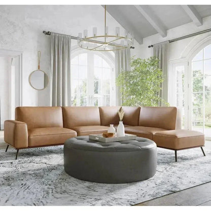 Brandi Sofa Chaise Camel Leather With Modern - LOOMLAN - SUNPAN - Sofas & Loveseats
