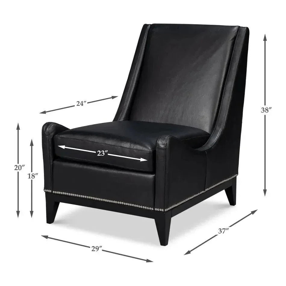 Brandy Leather Black Armless Accent Chair - LOOMLAN - Sarreid - Accent Chairs