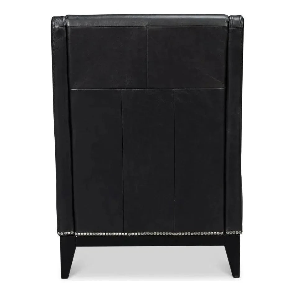 Brandy Leather Black Armless Accent Chair - LOOMLAN - Sarreid - Accent Chairs