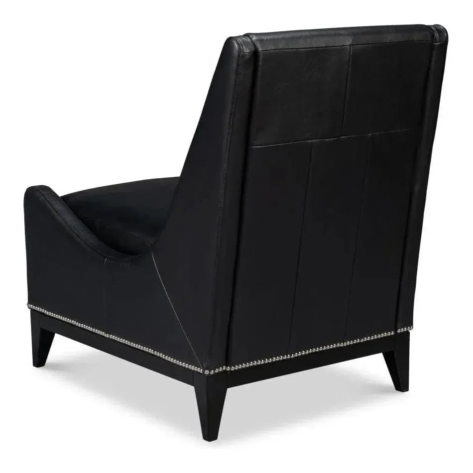 Brandy Leather Black Armless Accent Chair - LOOMLAN - Sarreid - Accent Chairs