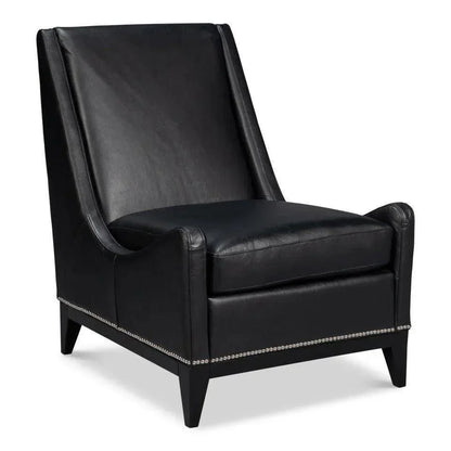 Brandy Leather Black Armless Accent Chair - LOOMLAN - Sarreid - Accent Chairs