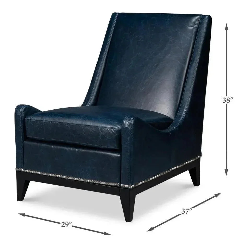 Brandy Leather Blue Armless Accent Chair - LOOMLAN - Sarreid - Accent Chairs