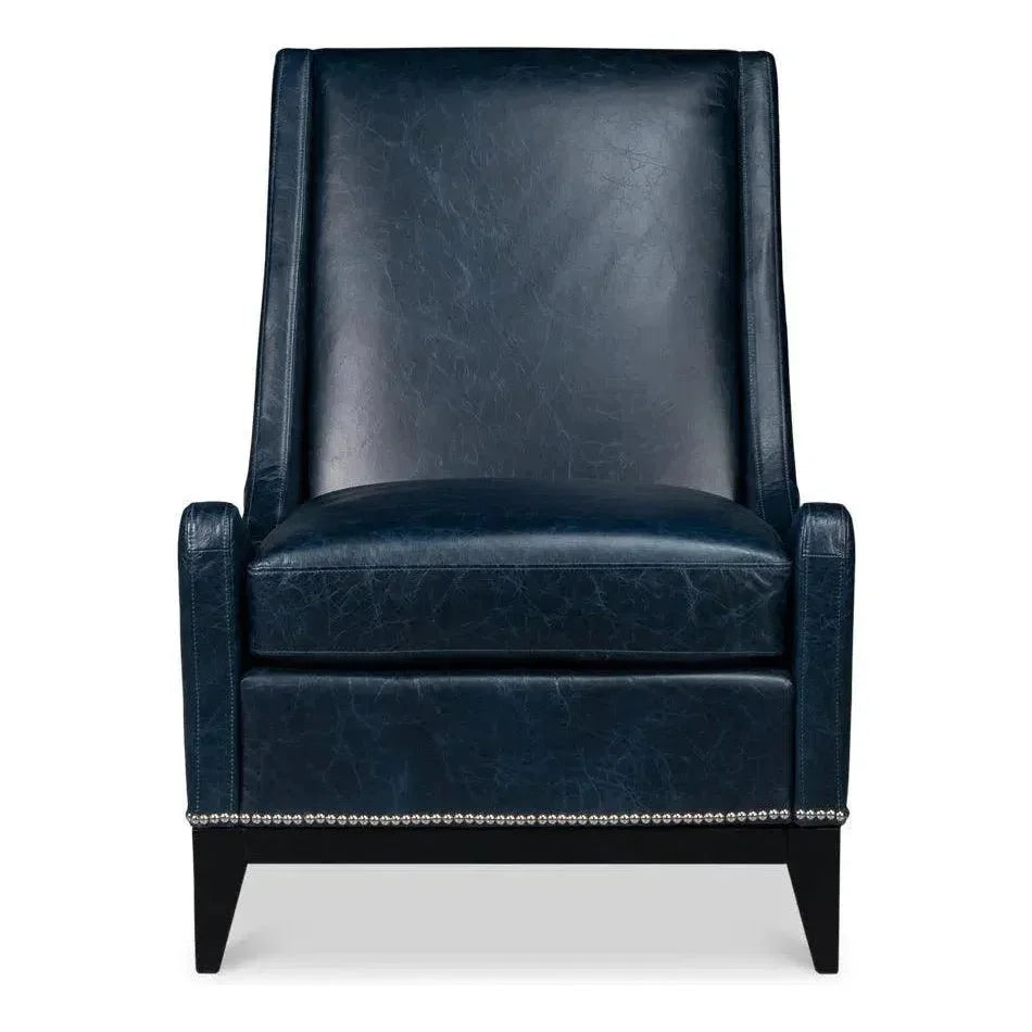 Brandy Leather Blue Armless Accent Chair - LOOMLAN - Sarreid - Accent Chairs