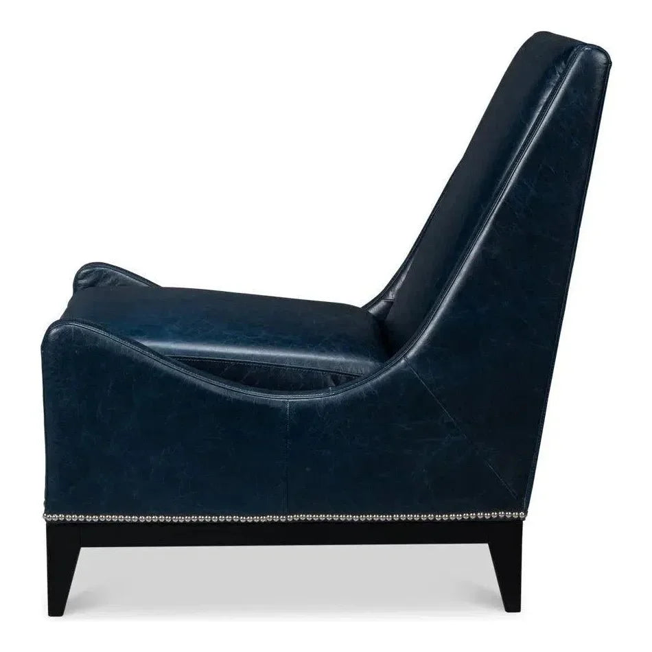 Brandy Leather Blue Armless Accent Chair - LOOMLAN - Sarreid - Accent Chairs