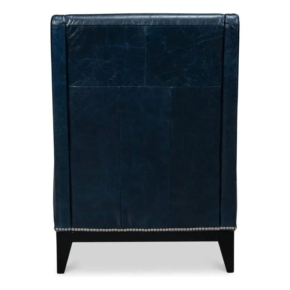 Brandy Leather Blue Armless Accent Chair - LOOMLAN - Sarreid - Accent Chairs