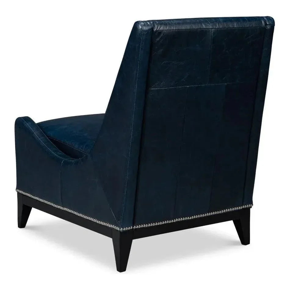 Brandy Leather Blue Armless Accent Chair - LOOMLAN - Sarreid - Accent Chairs