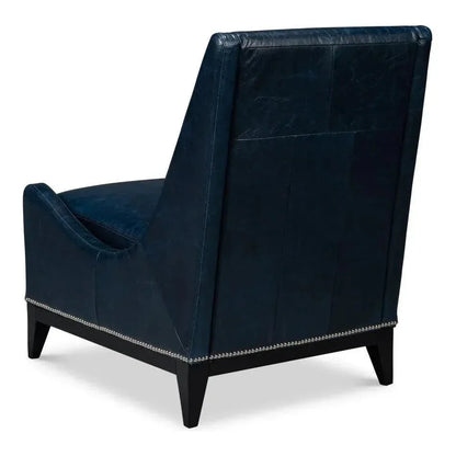 Brandy Leather Blue Armless Accent Chair - LOOMLAN - Sarreid - Accent Chairs