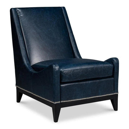 Brandy Leather Blue Armless Accent Chair - LOOMLAN - Sarreid - Accent Chairs
