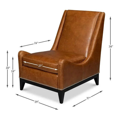 Brandy Leather Brown Armless Accent Chair - LOOMLAN - Sarreid - Accent Chairs