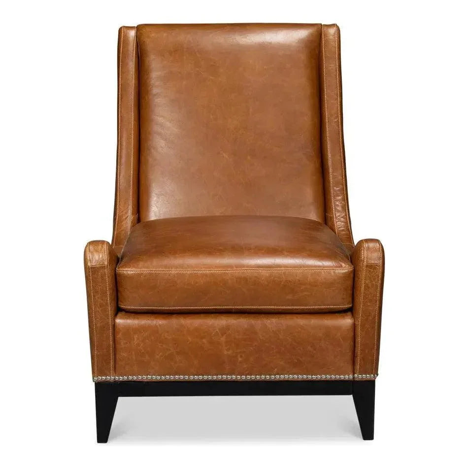 Brandy Leather Brown Armless Accent Chair - LOOMLAN - Sarreid - Accent Chairs