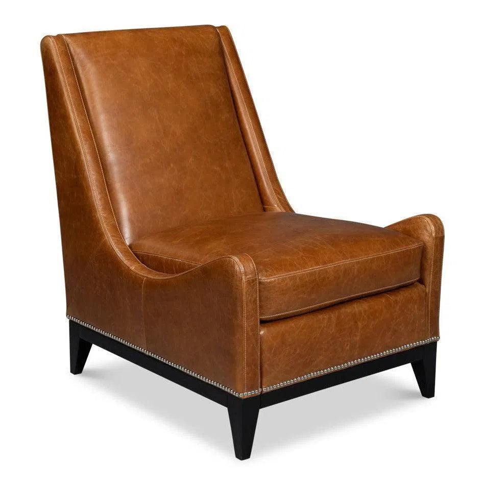 Brandy Leather Brown Armless Accent Chair - LOOMLAN - Sarreid - Accent Chairs