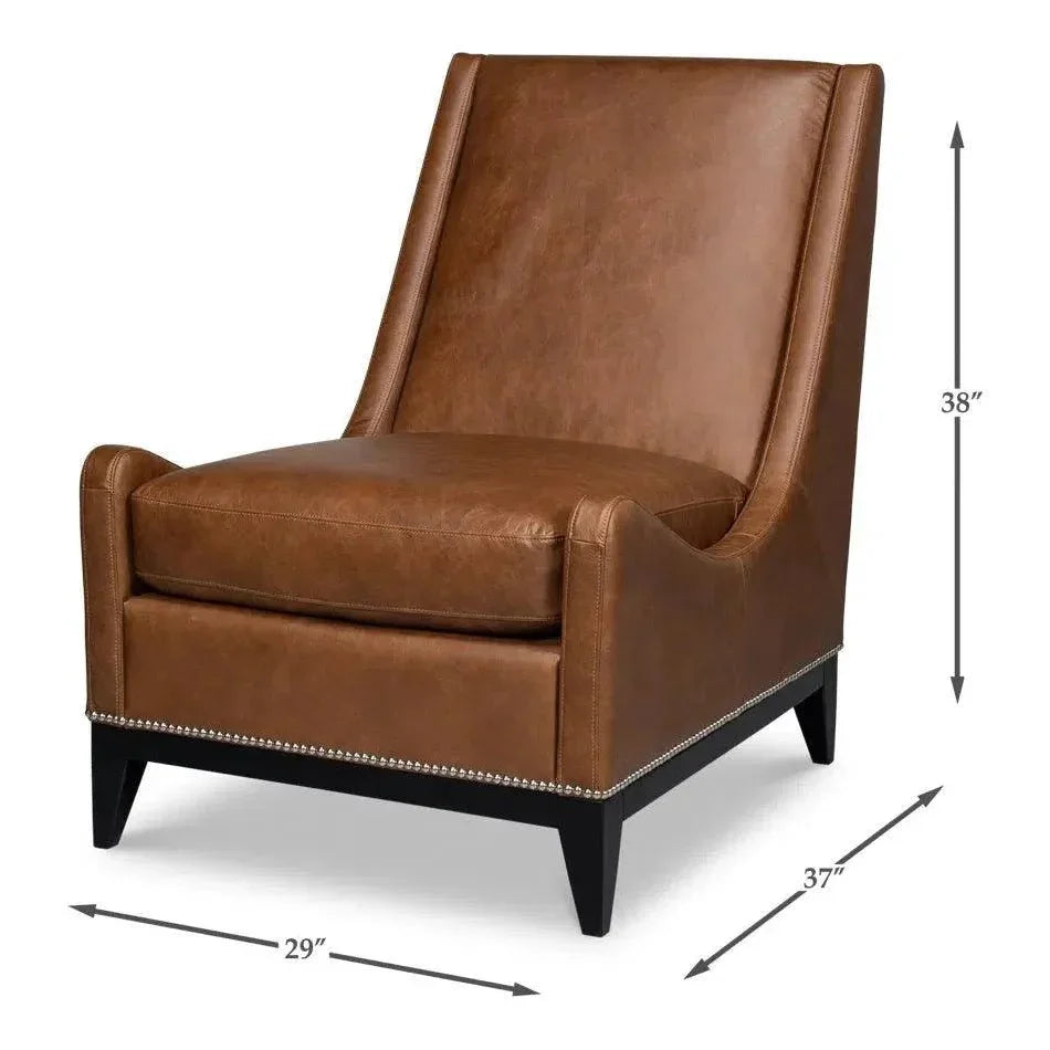 Brandy Slipper Accent Chair Distilled Leather - LOOMLAN - Sarreid - Accent Chairs