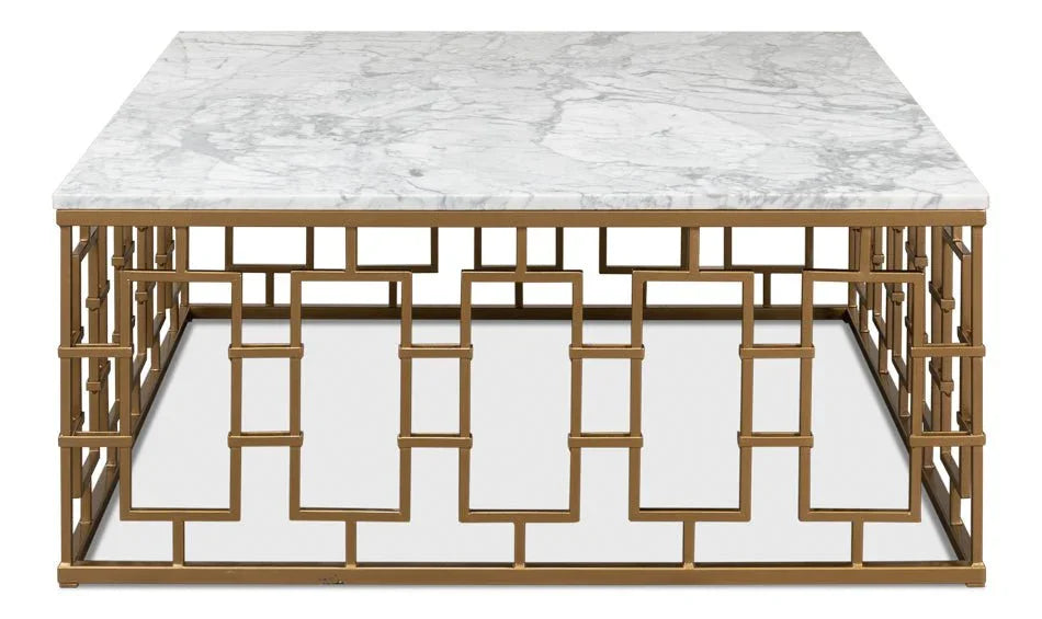 Brass Gate Italian Marble Top Cocktail Table - LOOMLAN - Sarreid - Coffee Tables