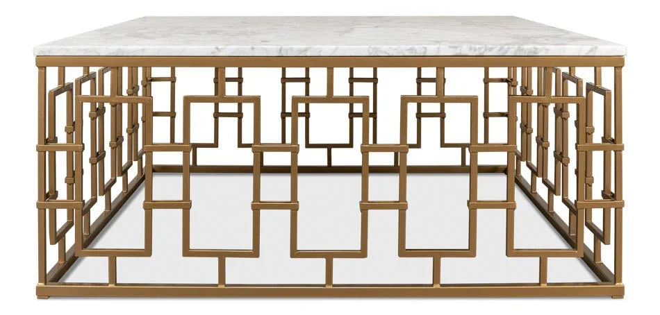 Brass Gate Italian Marble Top Cocktail Table - LOOMLAN - Sarreid - Coffee Tables