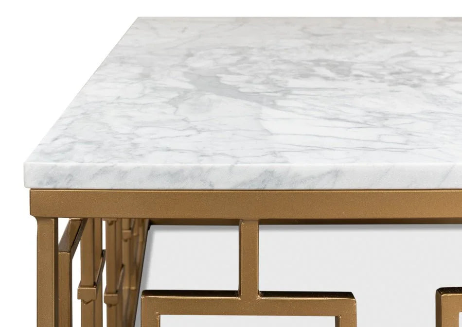Brass Gate Italian Marble Top Cocktail Table - LOOMLAN - Sarreid - Coffee Tables