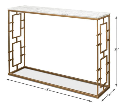 Brass Gate Italian Marble Top Console Table - LOOMLAN - Sarreid - Console Tables