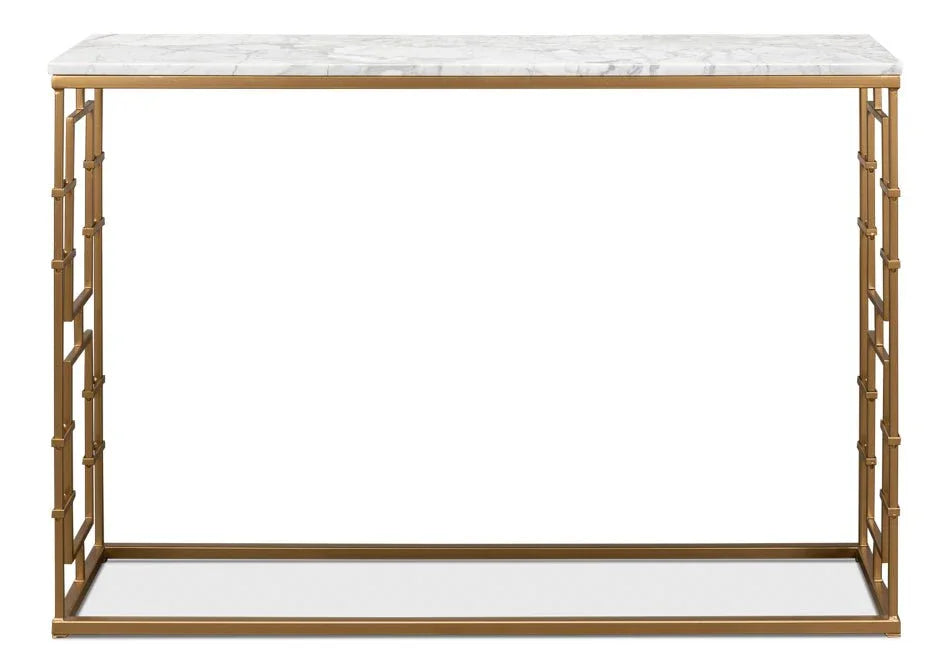 Brass Gate Italian Marble Top Console Table - LOOMLAN - Sarreid - Console Tables