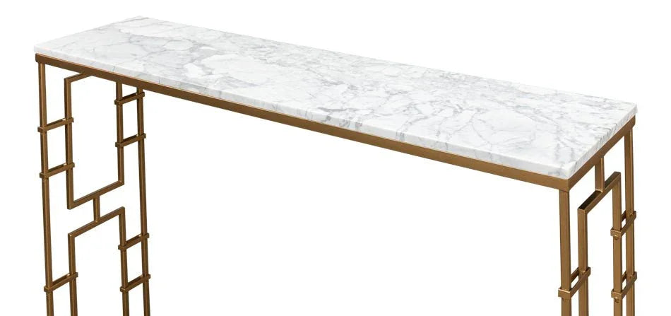 Brass Gate Italian Marble Top Console Table - LOOMLAN - Sarreid - Console Tables