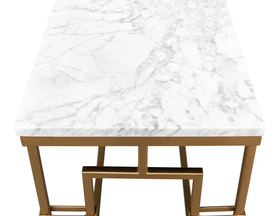 Brass Gate Italian Marble Top Console Table - LOOMLAN - Sarreid - Console Tables