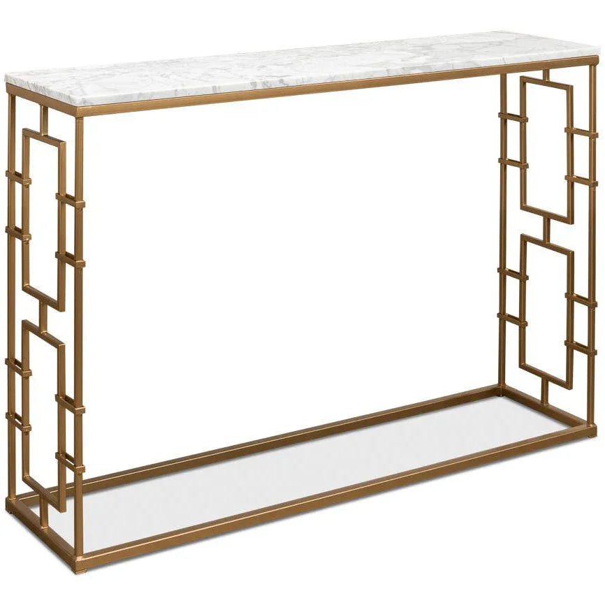 Brass Gate Italian Marble Top Console Table - LOOMLAN - Sarreid - Console Tables