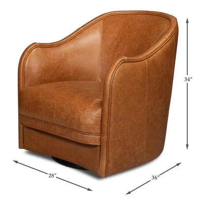 Braxton Leather Brown Swivel Arm Chair - LOOMLAN - Sarreid - Club Chairs