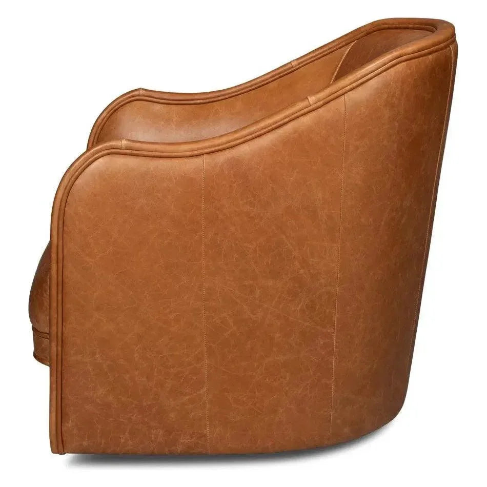 Braxton Leather Brown Swivel Arm Chair - LOOMLAN - Sarreid - Club Chairs