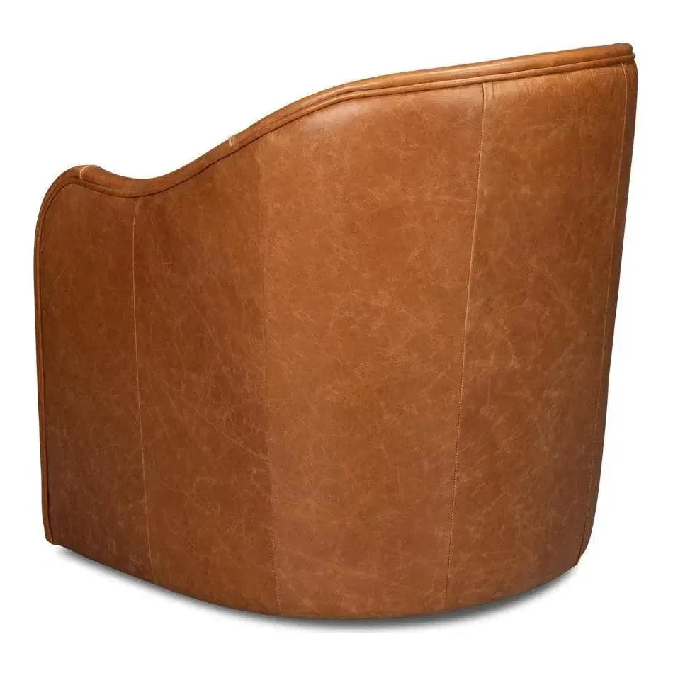 Braxton Leather Brown Swivel Arm Chair - LOOMLAN - Sarreid - Club Chairs