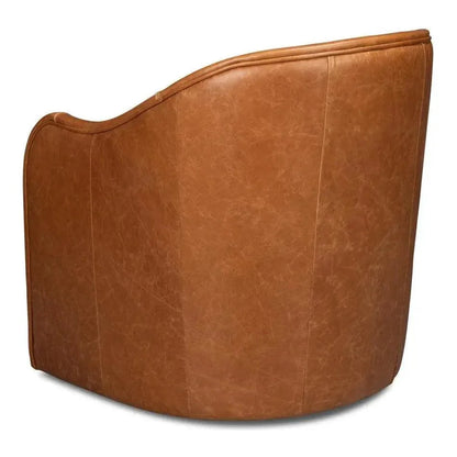 Braxton Leather Brown Swivel Arm Chair - LOOMLAN - Sarreid - Club Chairs