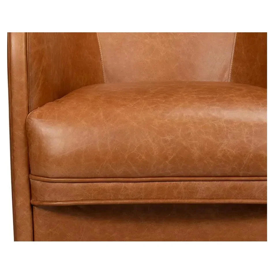 Braxton Leather Brown Swivel Arm Chair - LOOMLAN - Sarreid - Club Chairs