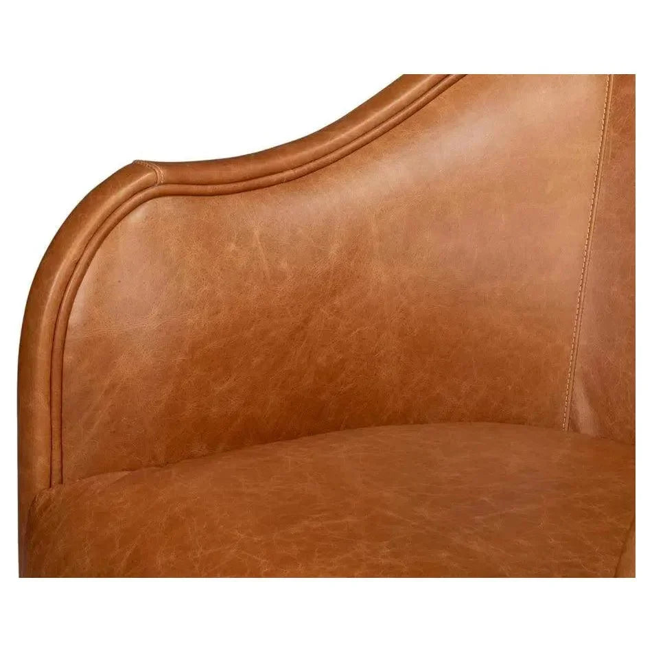 Braxton Leather Brown Swivel Arm Chair - LOOMLAN - Sarreid - Club Chairs