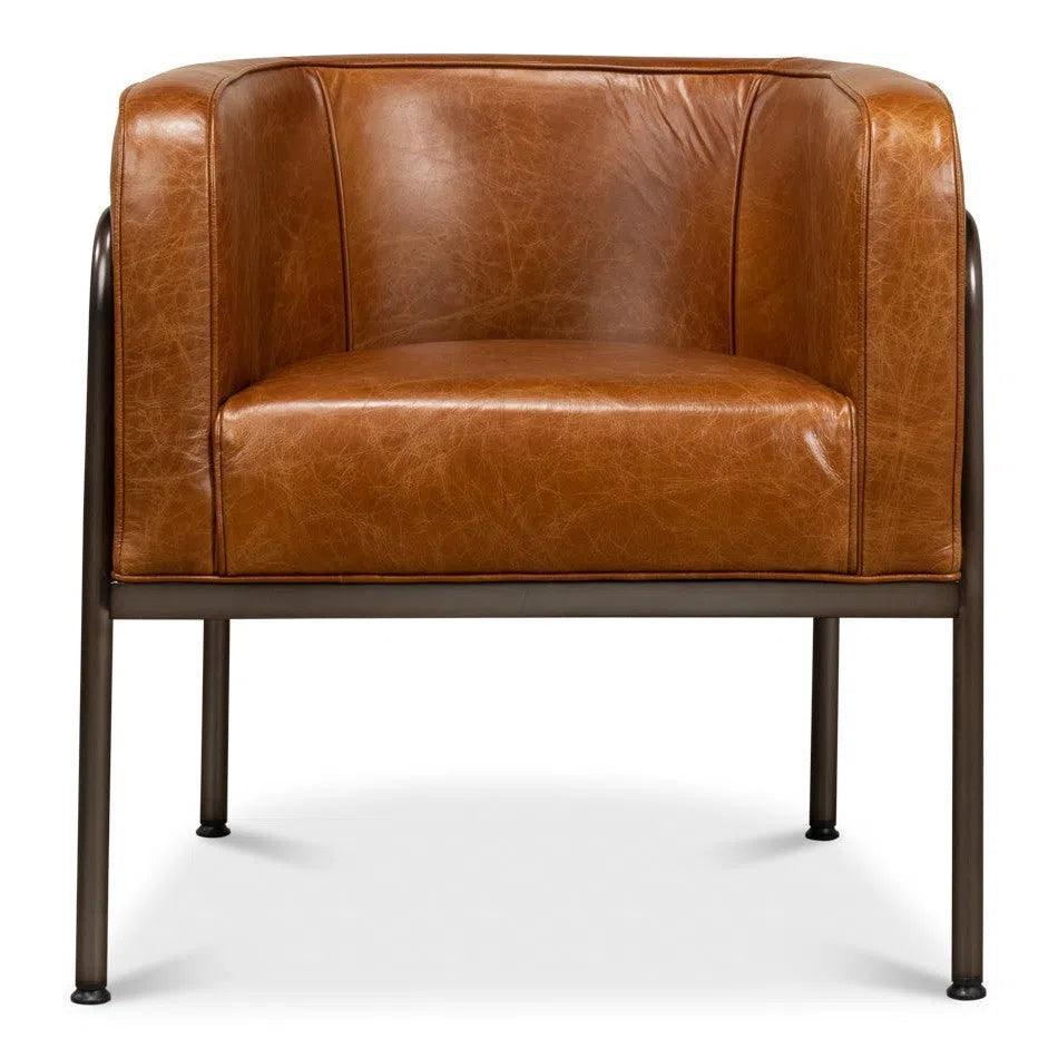 Breda Retro Brown Leather Accent Tub Chair - LOOMLAN - Sarreid - Club Chairs