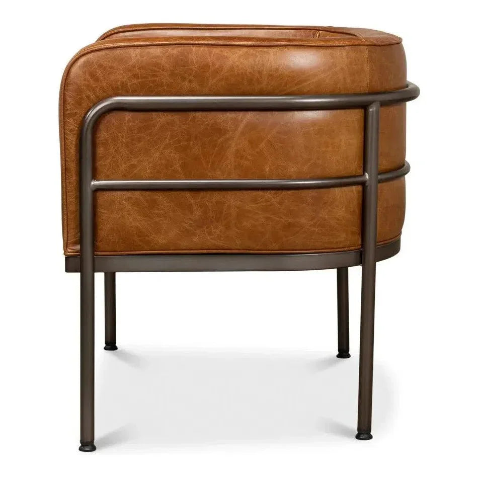 Breda Retro Brown Leather Accent Tub Chair - LOOMLAN - Sarreid - Club Chairs