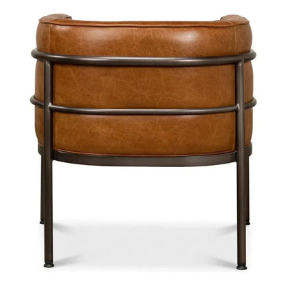 Breda Retro Brown Leather Accent Tub Chair - LOOMLAN - Sarreid - Club Chairs