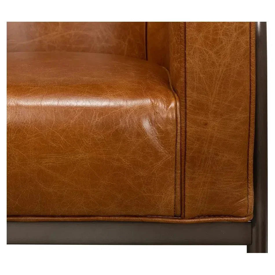 Breda Retro Brown Leather Accent Tub Chair - LOOMLAN - Sarreid - Club Chairs