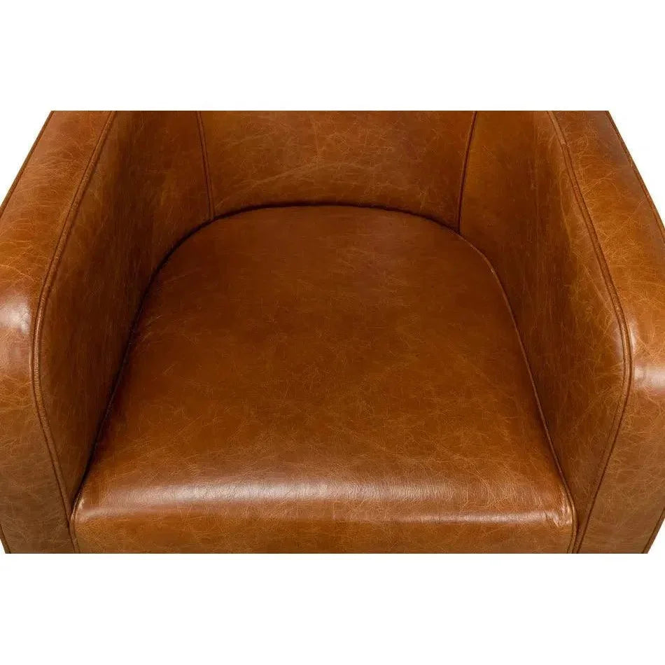 Breda Retro Brown Leather Accent Tub Chair - LOOMLAN - Sarreid - Club Chairs
