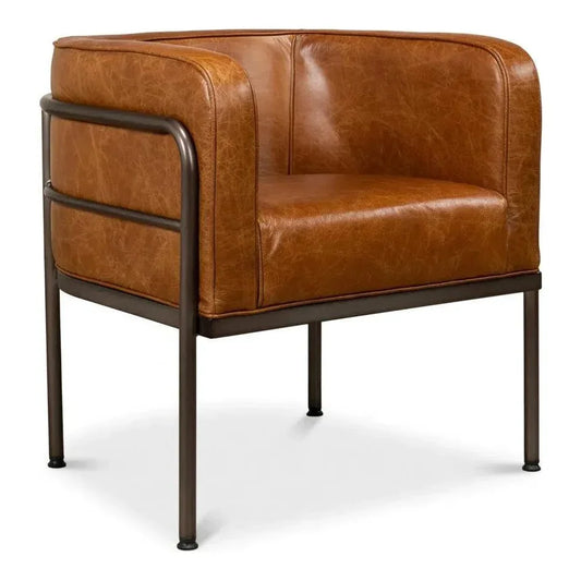 Breda Retro Brown Leather Accent Tub Chair - LOOMLAN - Sarreid - Club Chairs