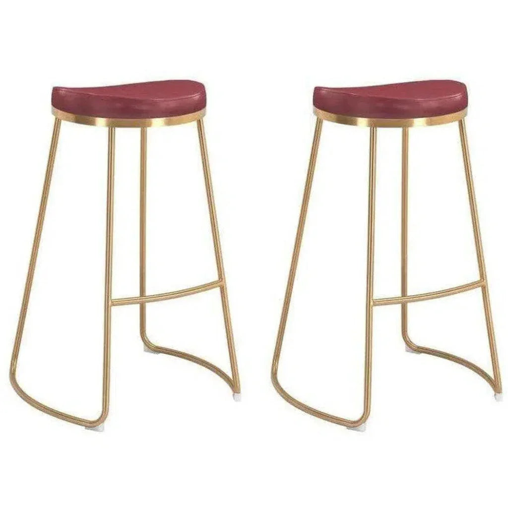Bree Barstool (Set of 2) Burgundy & Gold - LOOMLAN - Zuo Modern - Bar Stools