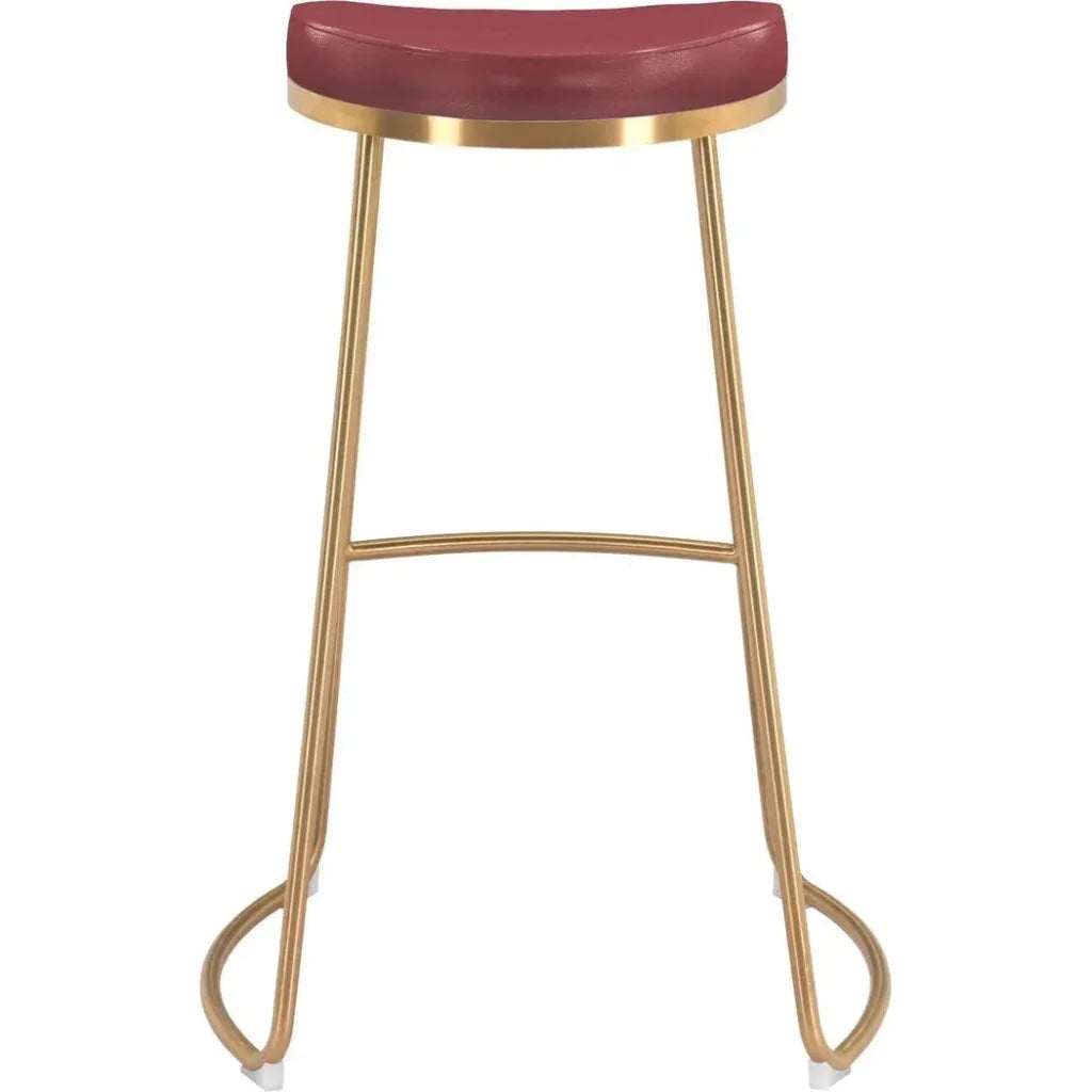Bree Barstool (Set of 2) Burgundy & Gold - LOOMLAN - Zuo Modern - Bar Stools