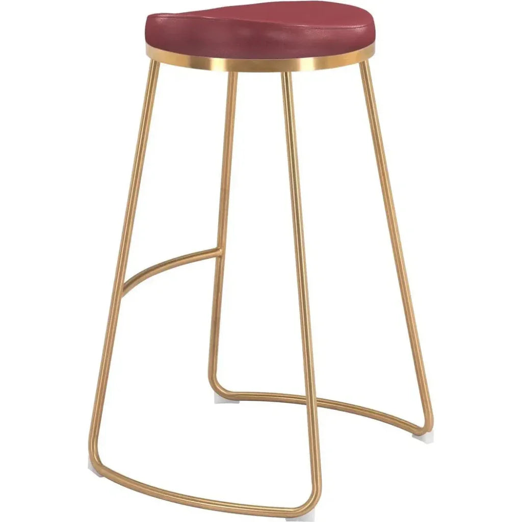 Bree Barstool (Set of 2) Burgundy & Gold - LOOMLAN - Zuo Modern - Bar Stools